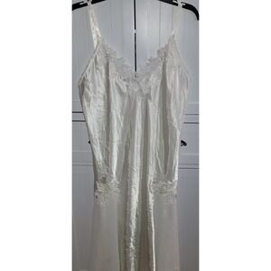 Dentelle White Lace Trim Full Slip Chemise Nightgown Midi Dress Medium dainty